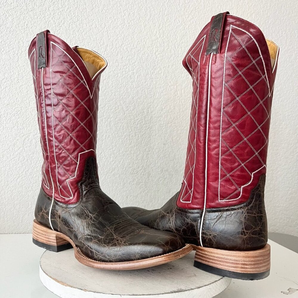 Rod Patrick Cowboy Boots Brown Mocha Bison Leather Western Square Toe 14.5AA